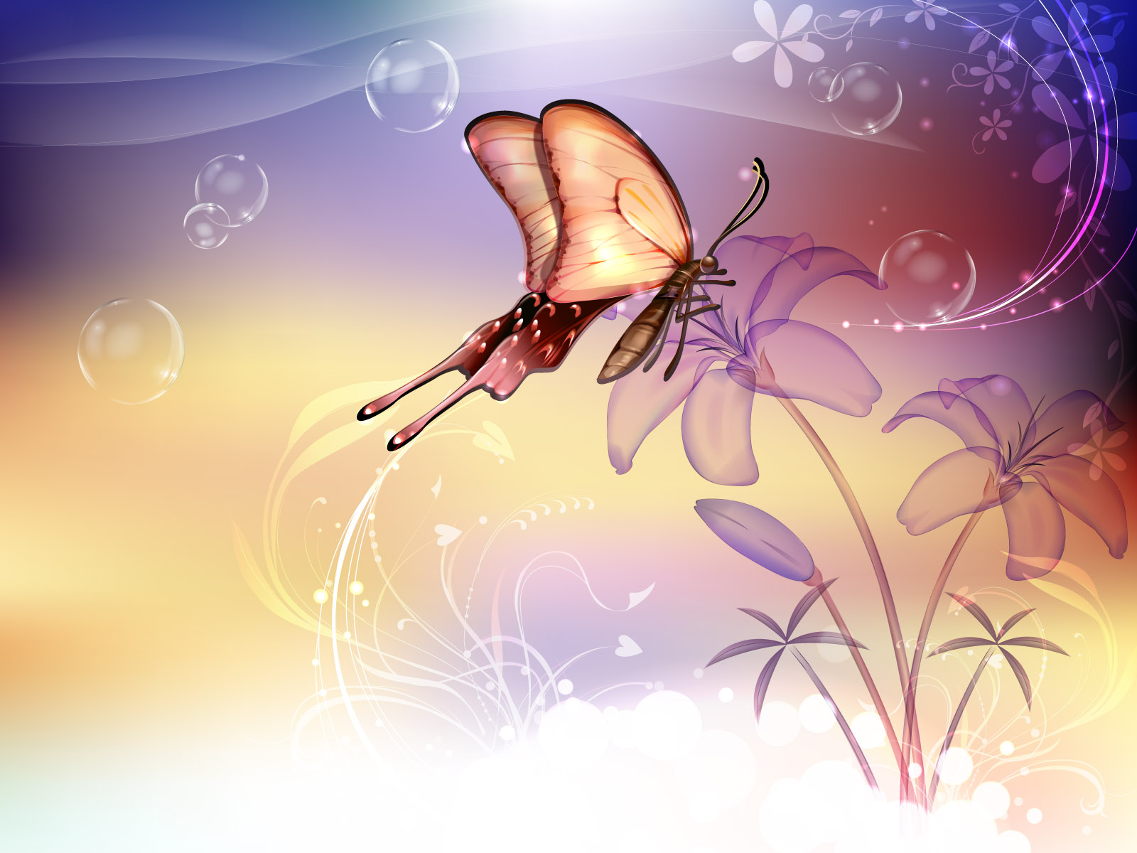 beautiful drawn wallpapers butterfly on a flower